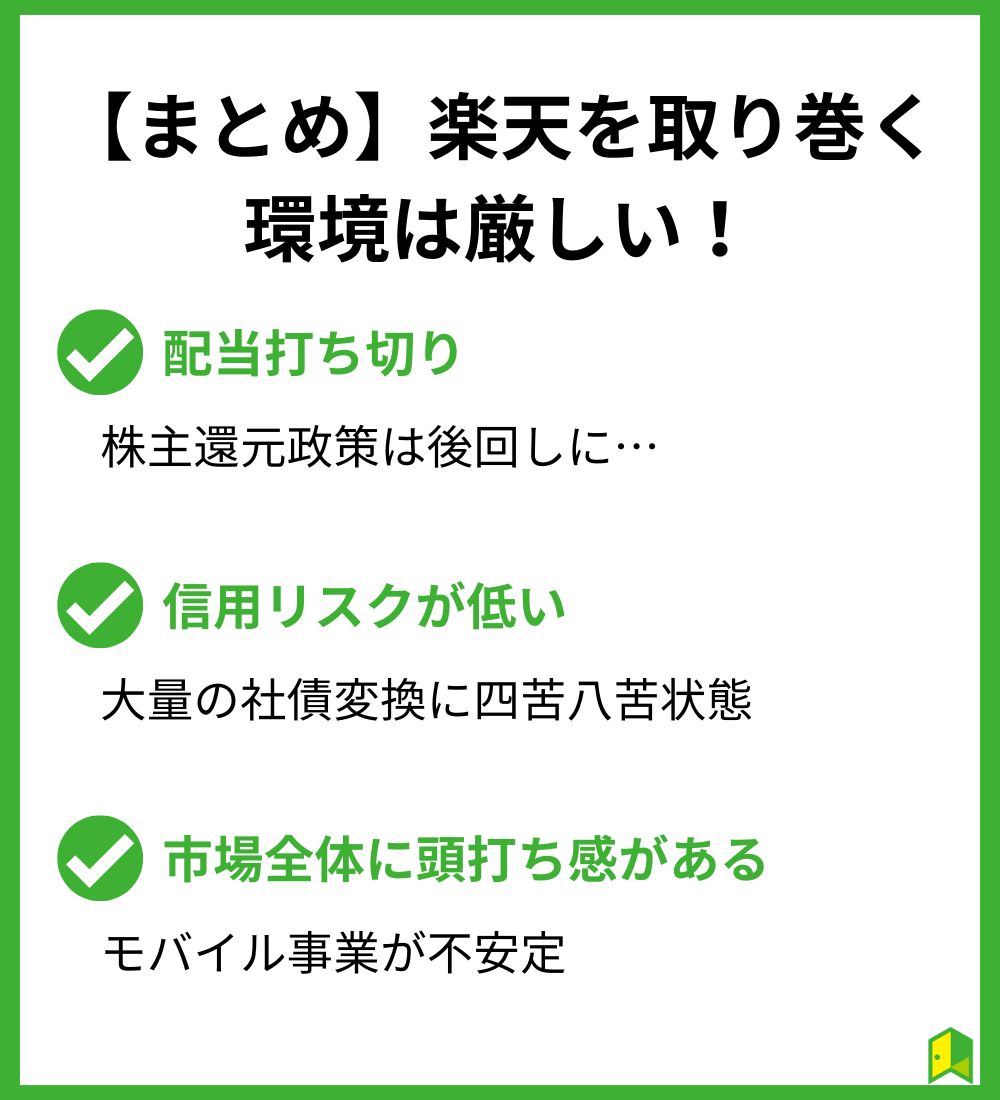 【まとめ】楽天を取り巻く環境は厳しい！判断は慎重に！