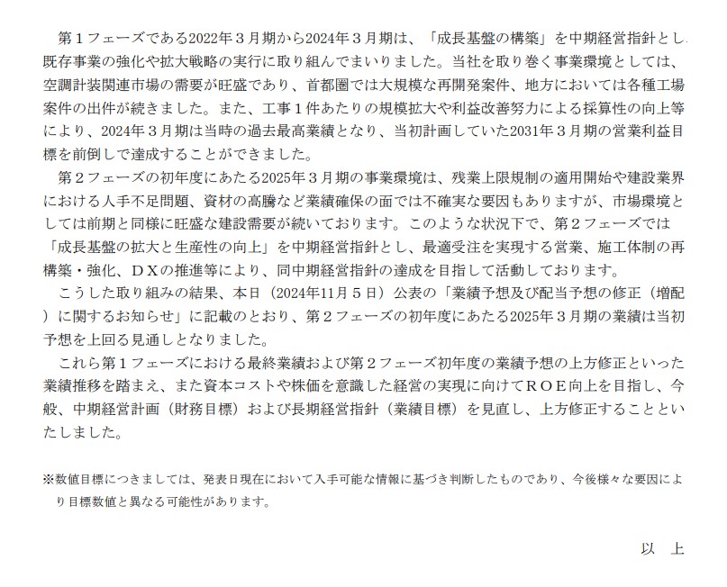 日本電技（1723）中計&今期予想を上方修正。株式分割&増配も