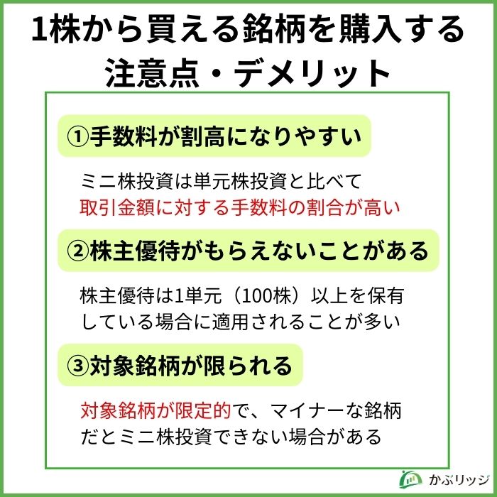 1株から買える銘柄を購入する際の注意点・デメリット