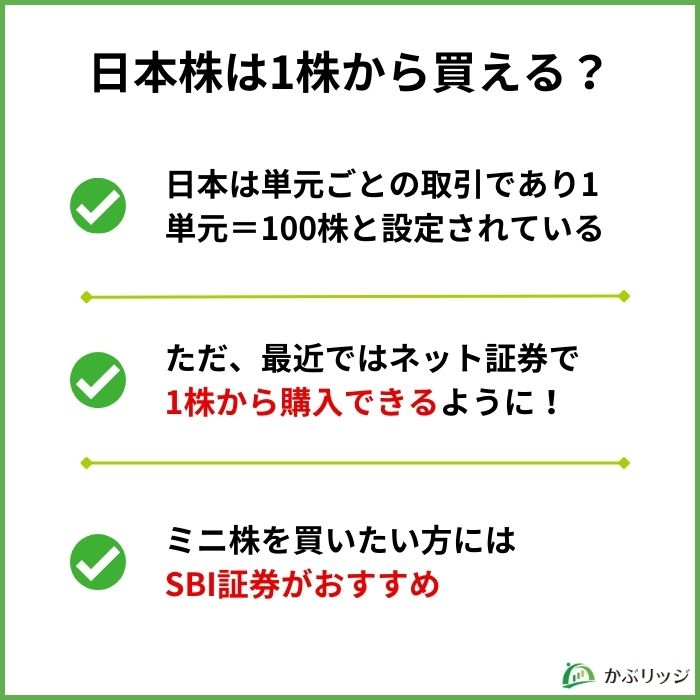 日本株で1株から買える銘柄はある？