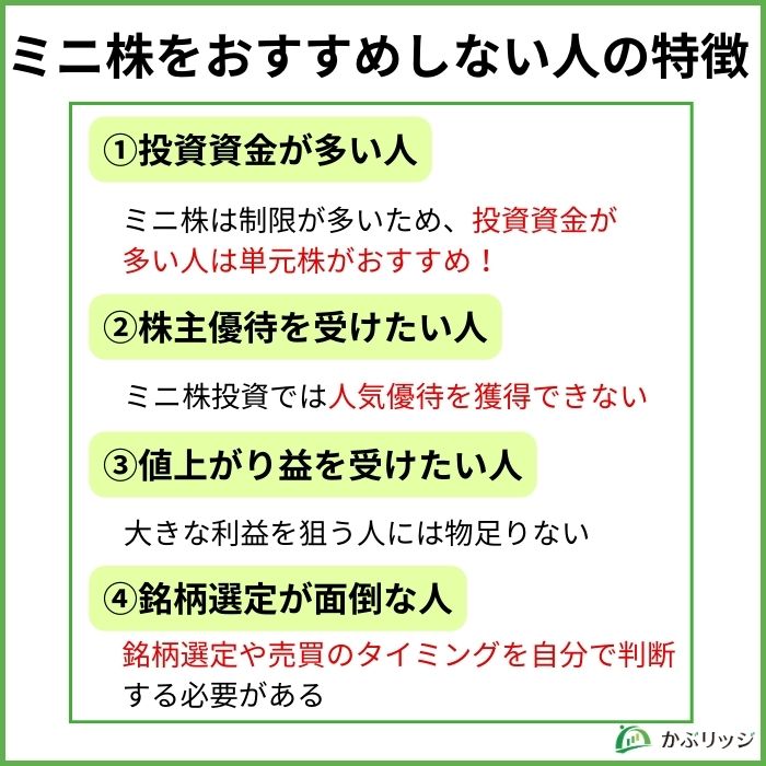 デメリットから分かるミニ株をおすすめしない人の特徴