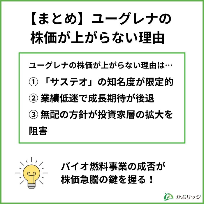 【まとめ】ユーグレナの株価が上がらない理由と今後の展望