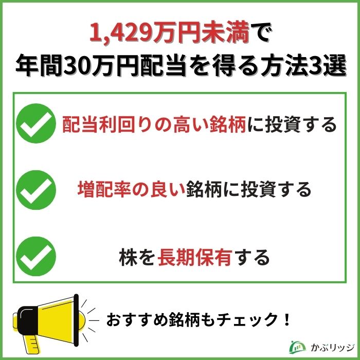 1,429万円未満で年間30万円配当を得る方法3選