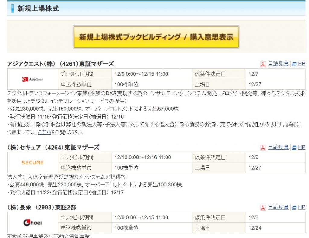 SBI証券新期上場株式