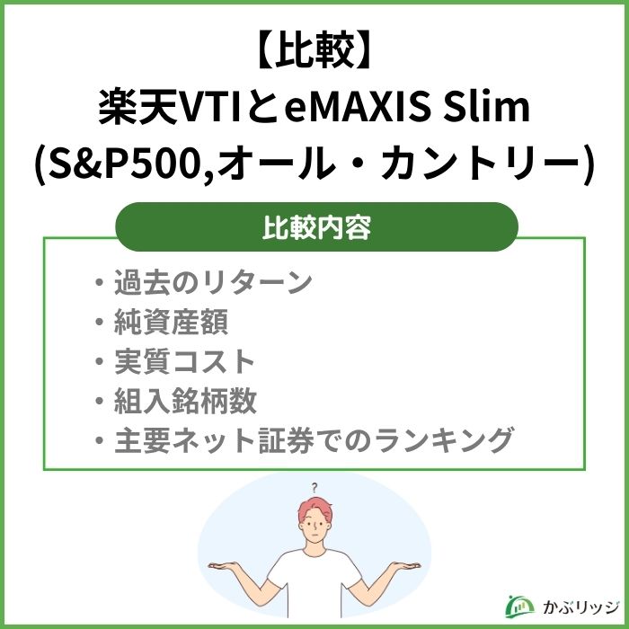 楽天VTIとeMAXIS Slim(S&P500,オール・カントリー)を5項目比較