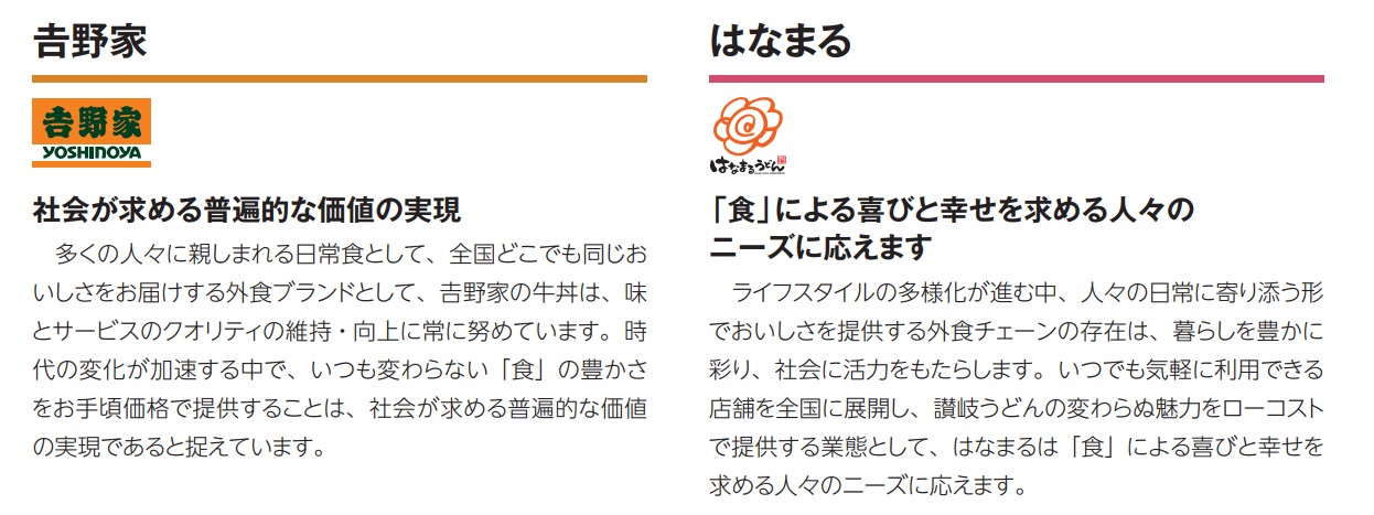 吉野家・はなまるうどん　理念