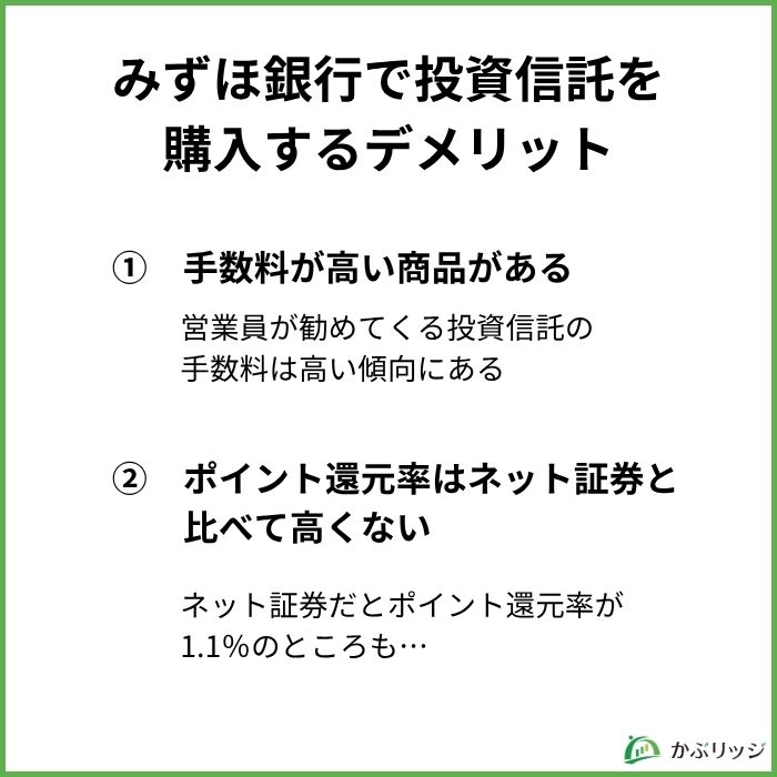 みずほ銀行で投資信託を購入するデメリット