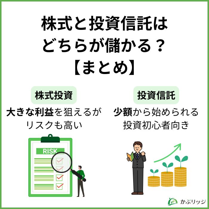 株式と投資信託はどちらが儲かる？まとめ