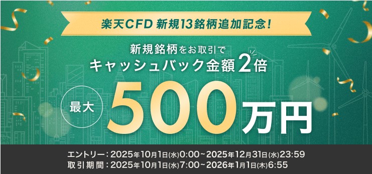 最大500万円！楽天CFDキャッシュバックキャンペーン！