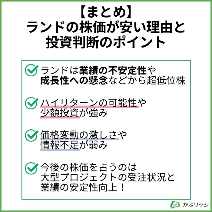 【まとめ】ランドの株価が安い理由と投資判断のポイント