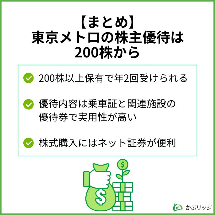 【まとめ】東京メトロの株主優待は200株から