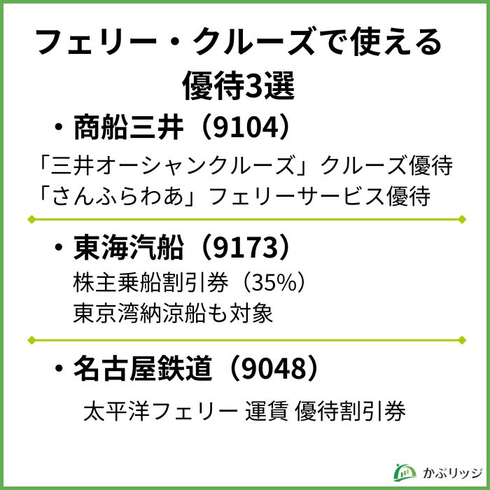 フェリー・クルーズで使える株主優待一覧