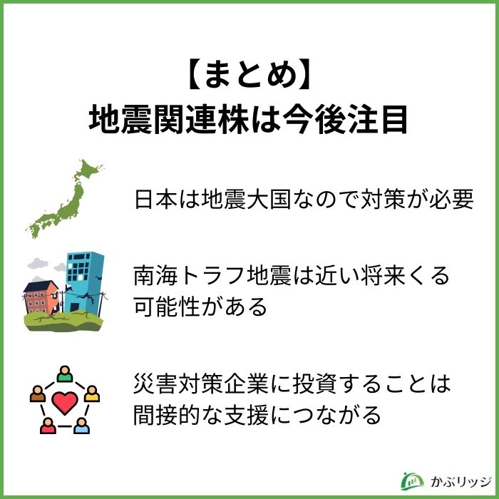 【まとめ】地震関連株は今後注目