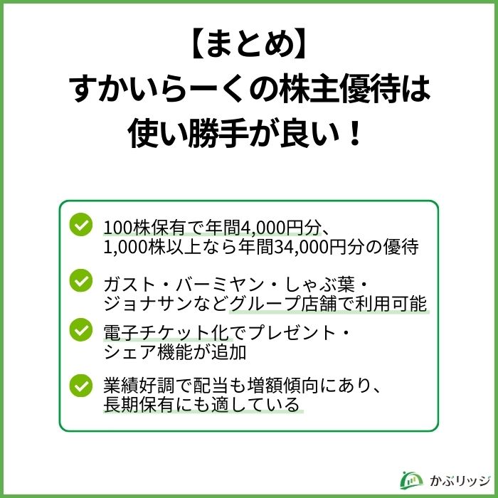 【まとめ】すかいらーくの株主優待は使い勝手が良い！
