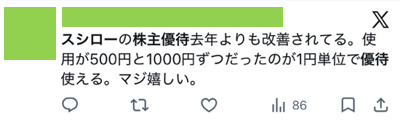 スシロー　株主優待　評判